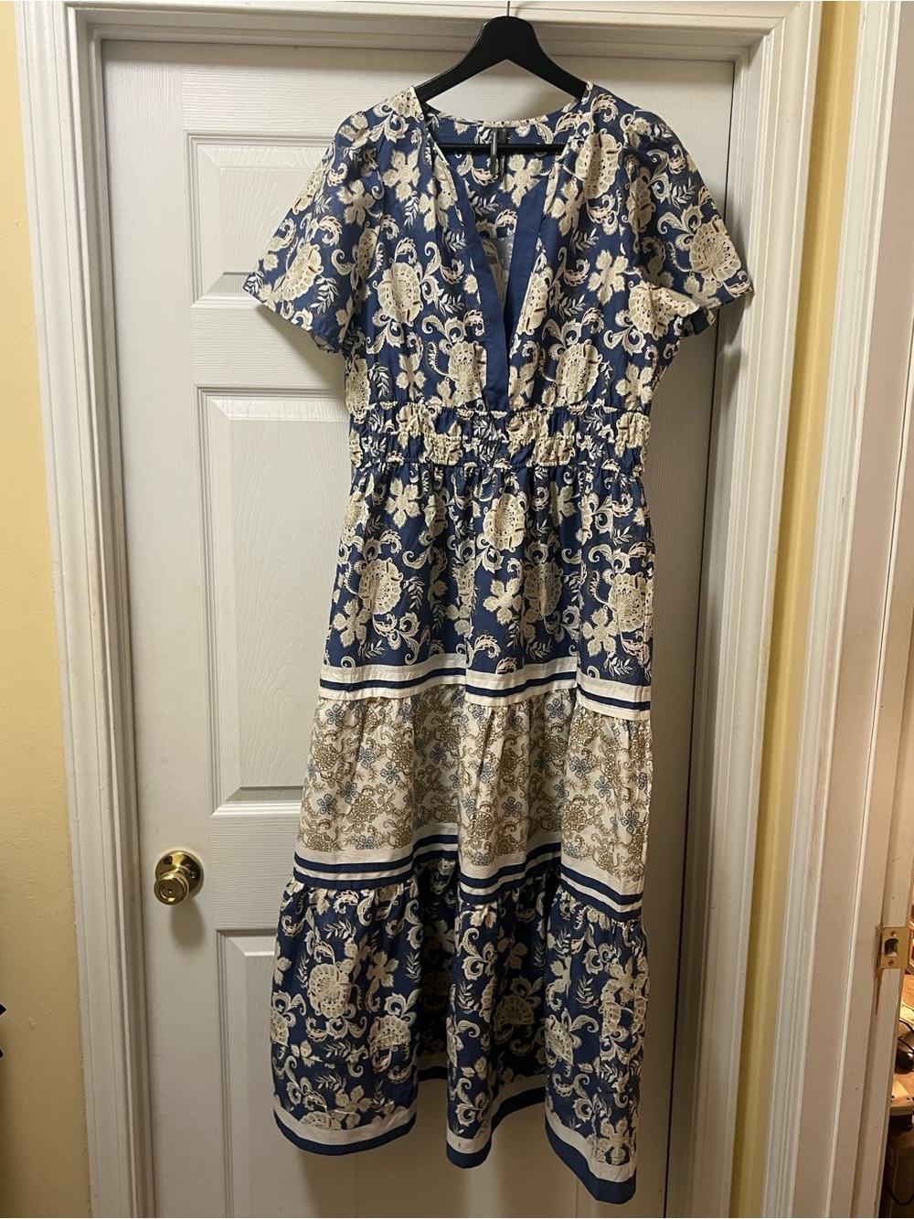 Anthropologie Navy and Cream Floral Maxi Dress